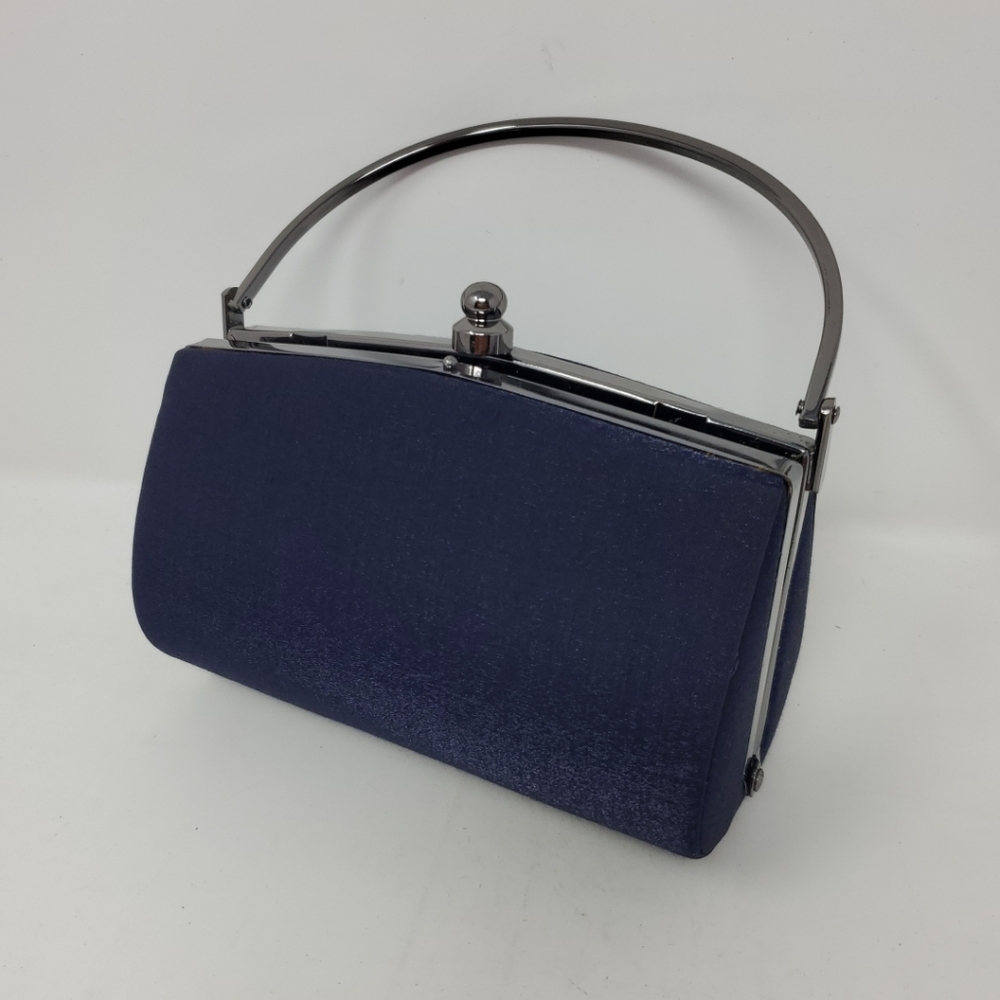 KMQ Sash Midnight Blue Satin Clutch w/Strap